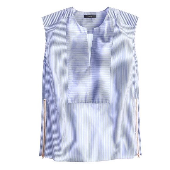 J. Crew Sleeveless Side-Zip Top in Blue Stripe Size 00 - Picture 2 of 7